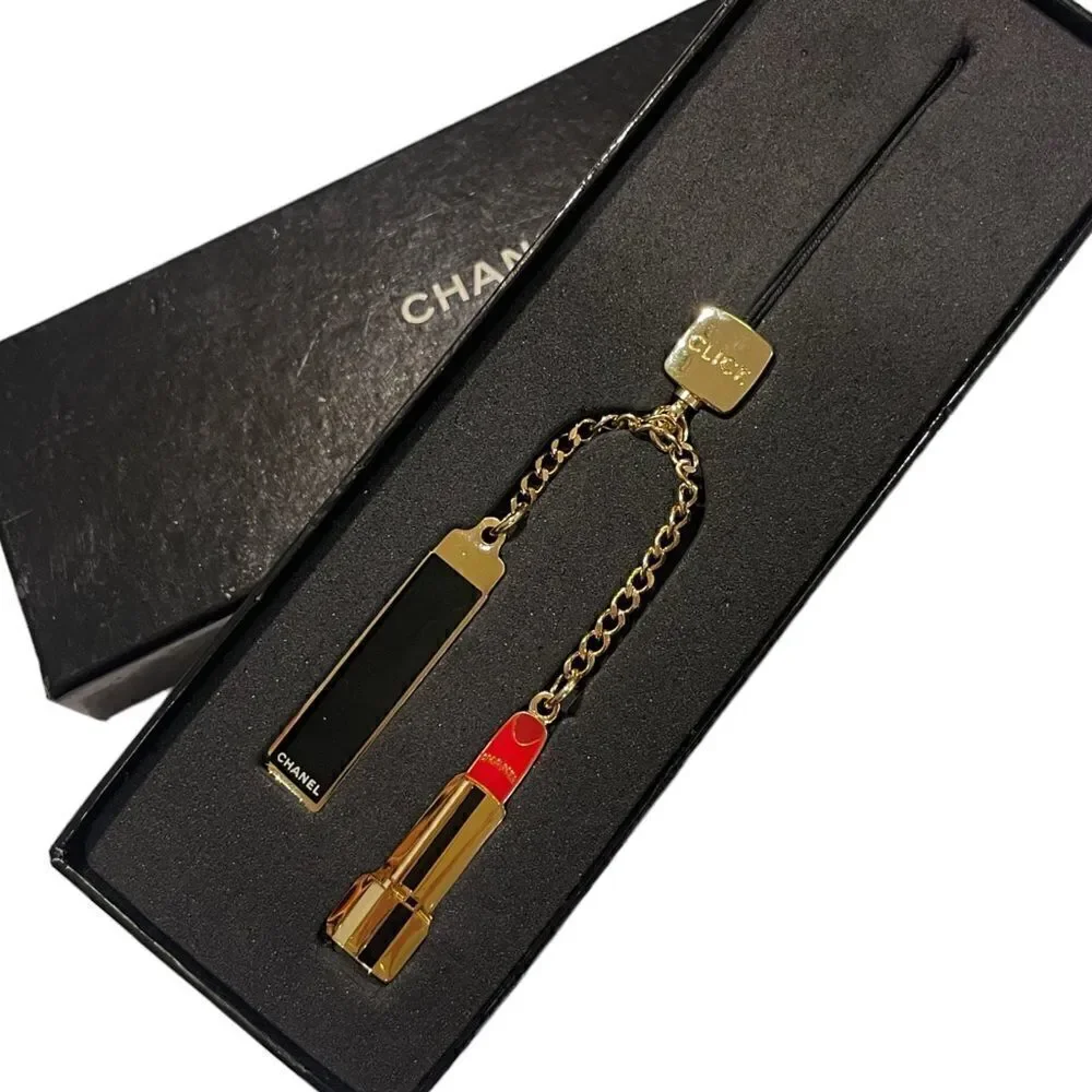 Authentic CHANEL Lipstick/Makeup Charms on Gold-Tone Chain
